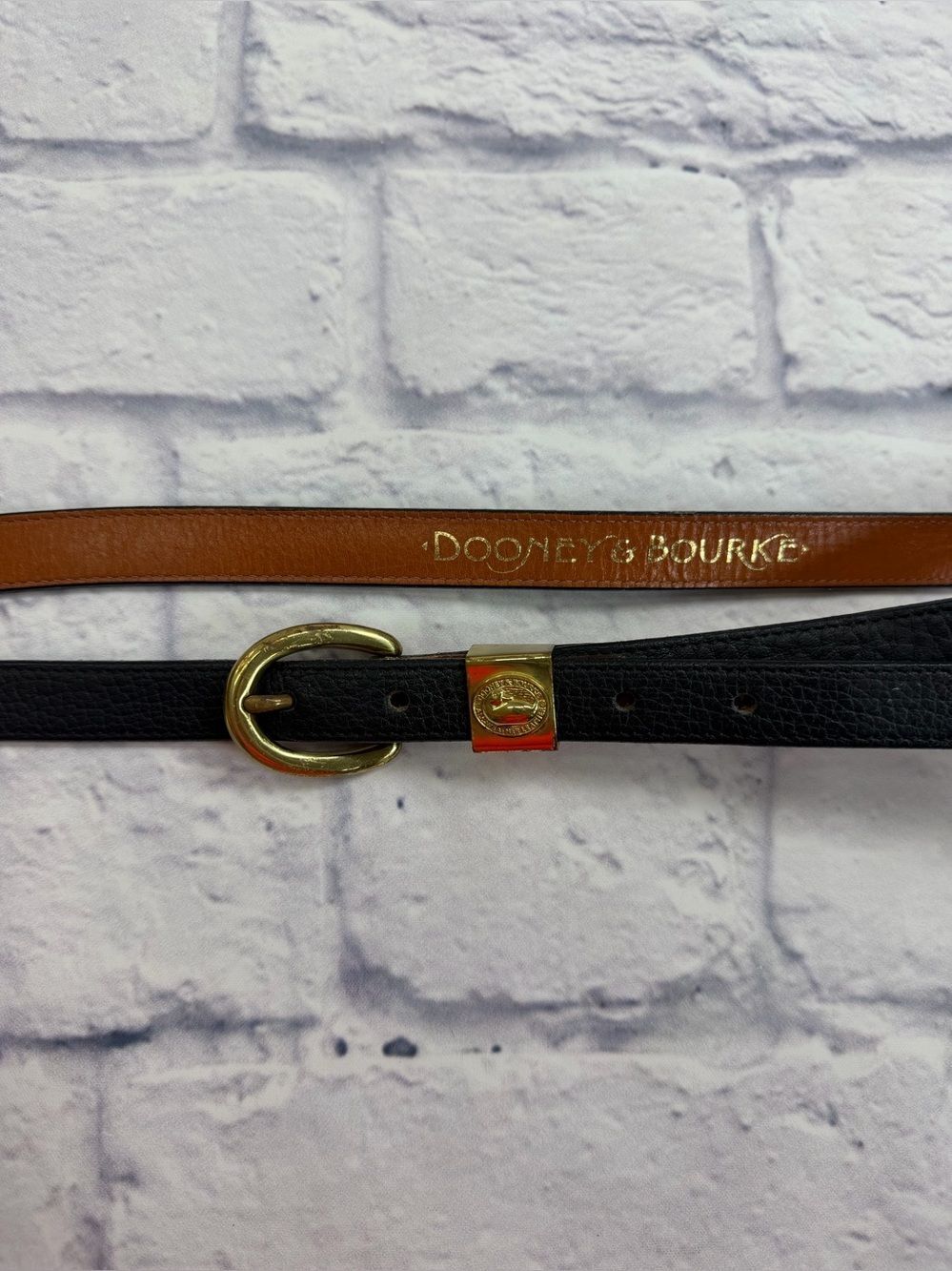 VTG  Dooney & Bourke Black Leather Belt w/ Brass Buckle. XL Late 80’s/Early 90’s